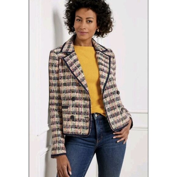 Talbots Jackets & Blazers - Talbots Jacket Blazer Size 16 Multicolor Tweed Trim Preppy Work Career